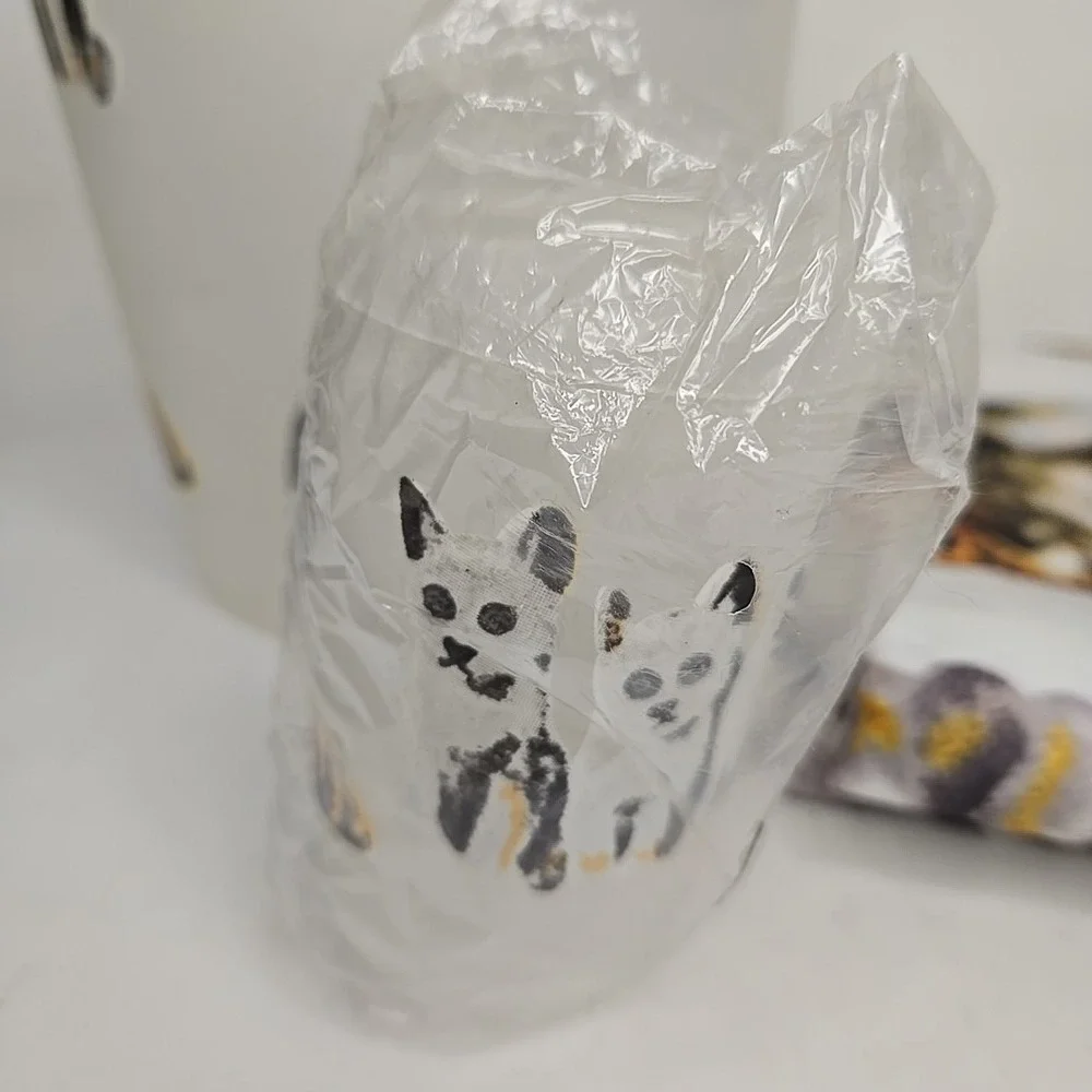 Cat Thrmed Shower Curtain, Bathroom Trash Can, And Tooth‎ Brush Holder Set